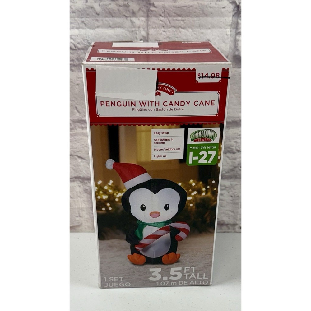 Holiday Time 3.5' Airblown Inflatable Penguin Candy Cane Christmas Airblown